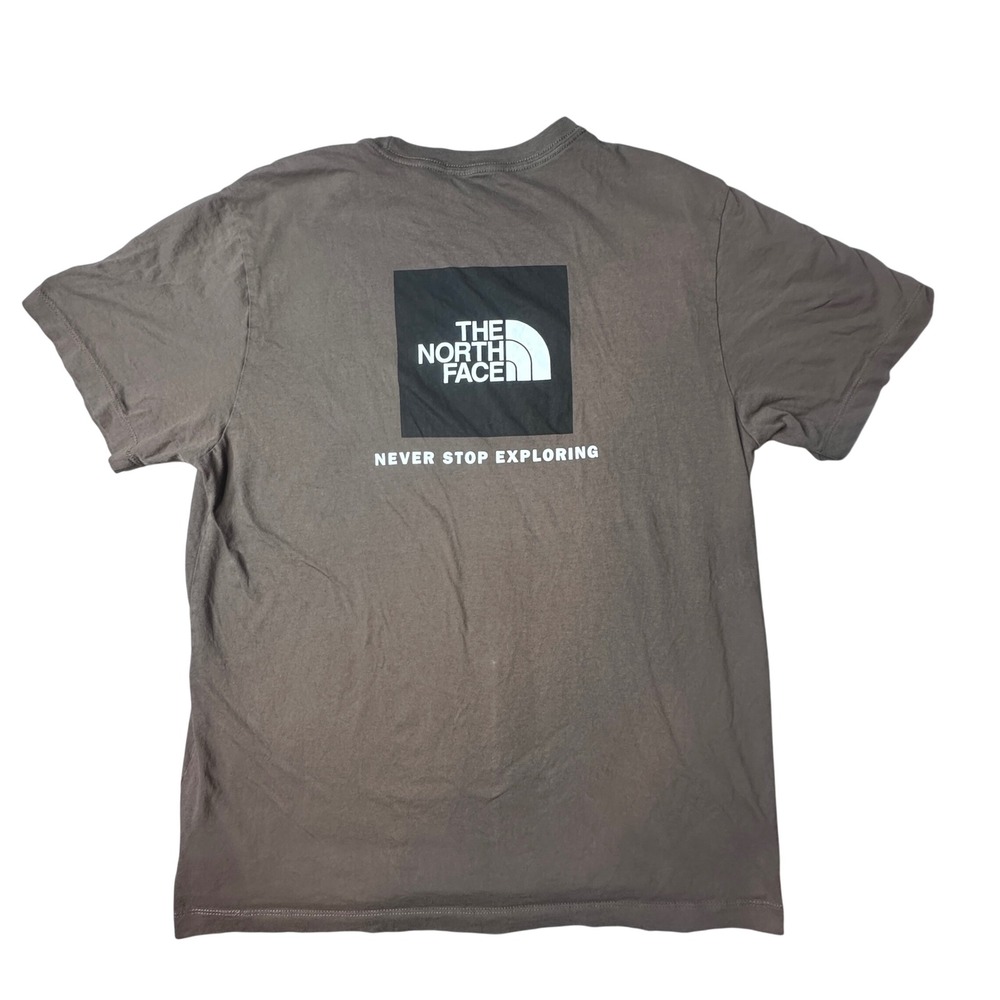 The North Face T-Shirt Mens L Brown Box Logo Short Sleeve Circular Design Cotton
